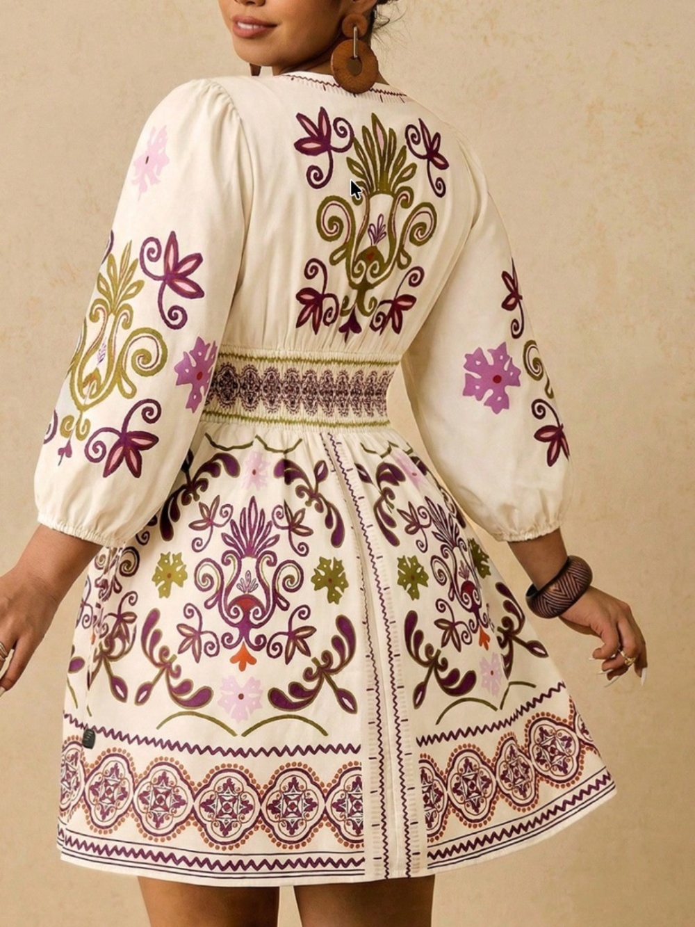 Plus Floral Print V neck Long Sleeve Flowy Dress - Picture 3 of 3